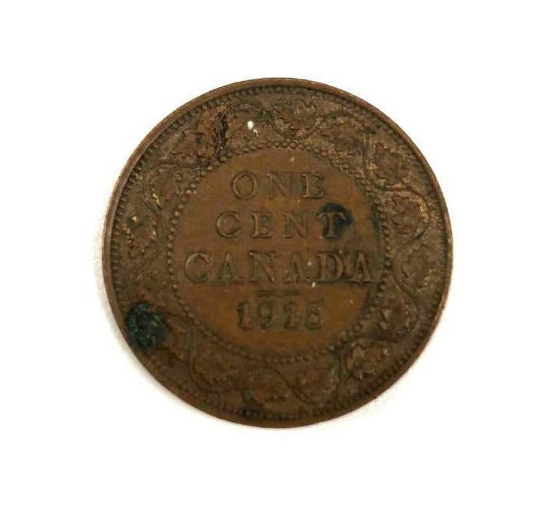 1915 George V Canadian 1 Cent: Obverse The portrait in left profile of George V is surrounded with the inscription "GEORGIVS V DEI GRA: REX ET IND:IMP" (George V, King and Emperor of India by the grace of God) Lettering: GE