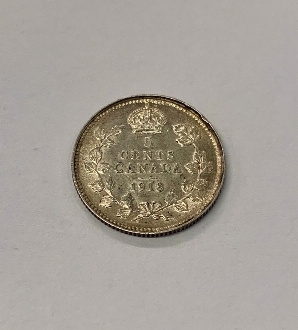 1918 CANADIAN GRADE AU 5 CENT COIN (1 of 2)