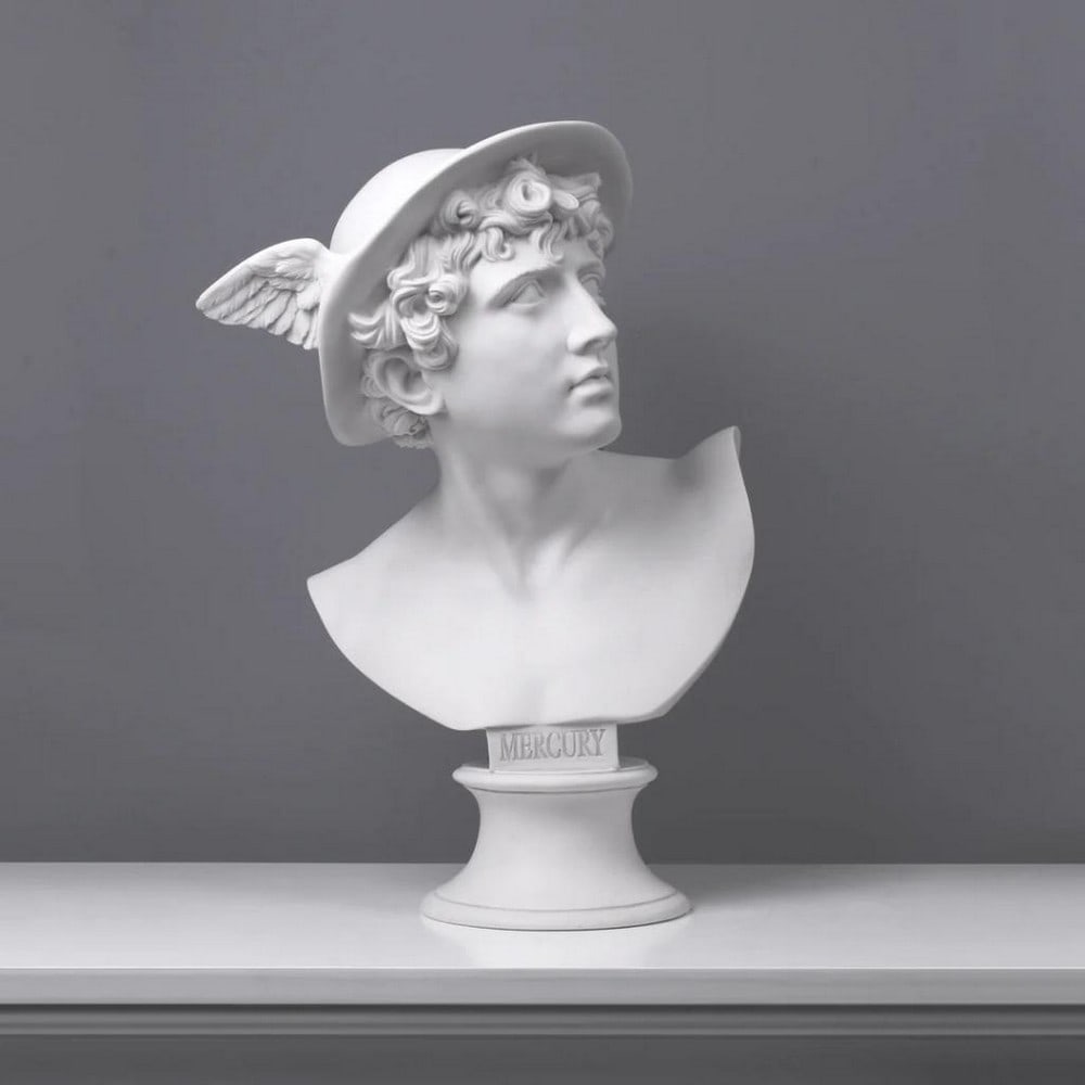 After Antonio Canova "Mercury" Bust Sculpture - (30.8lbs): After Antonio Canova "Mercury" Bust Sculpture - (30.8lbs) Mercury bust sculpture, after Canova. A classic marble bust of Mercury, wearing helmet decorated with his customary wings. "Mer