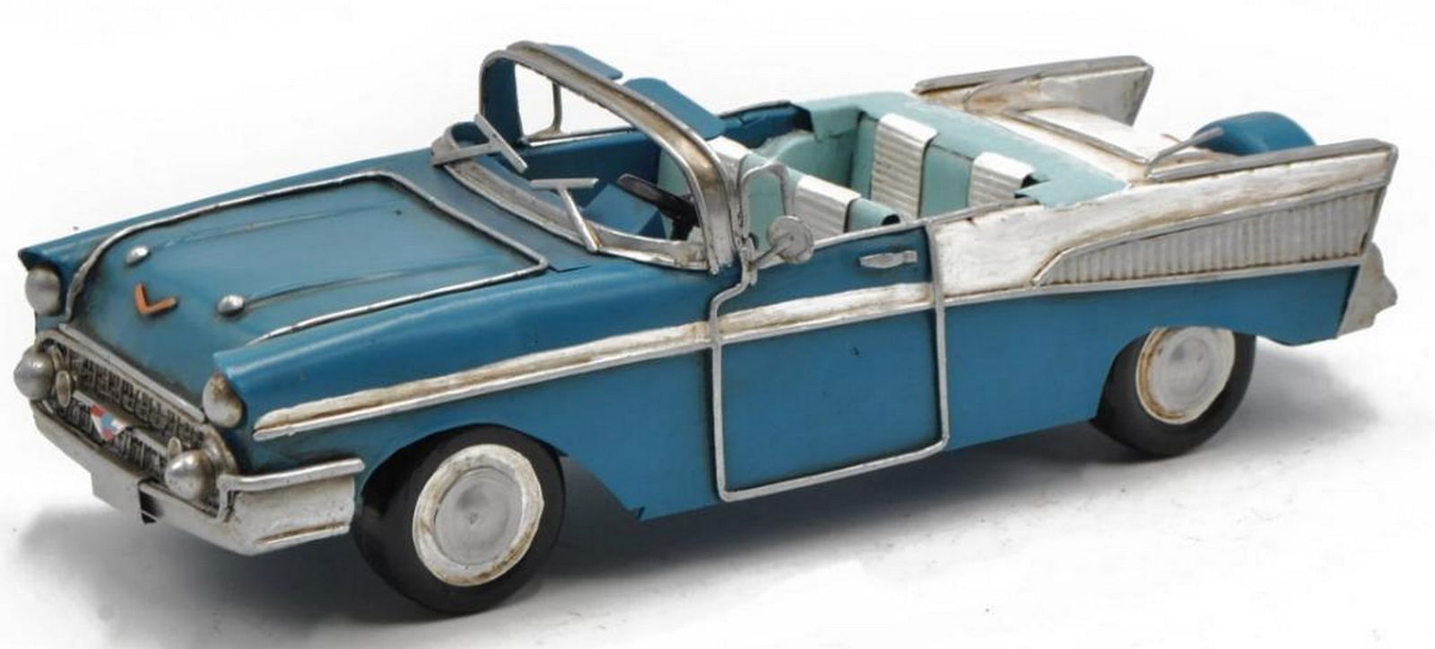 1957 Chevy Bel Air Nomad 1:16 Scale Diecast Model: 1957 Chevy Bel Air Nomad 1:16 Scale Diecast Model Add a vintage touch to your table, desk, or shelf with this 1957 Chevy Bel Air Nomad model. Crafted with a rustic iron frame, it features a blue metal