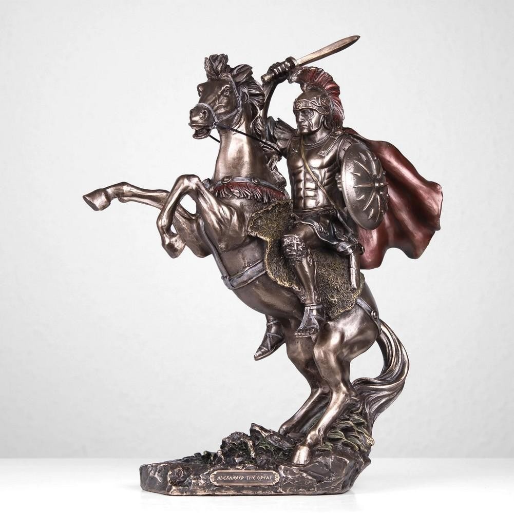Cold Cast Bronze Sculpture of Alexander the Great on Horseback - (5.7lbs): Cold Cast Bronze Sculpture of Alexander the Great on Horseback - (5.7lbs) Embrace the spirit of ancient conquest with our Cold Cast Bronze Sculpture of Alexander the Great on Horseback. This