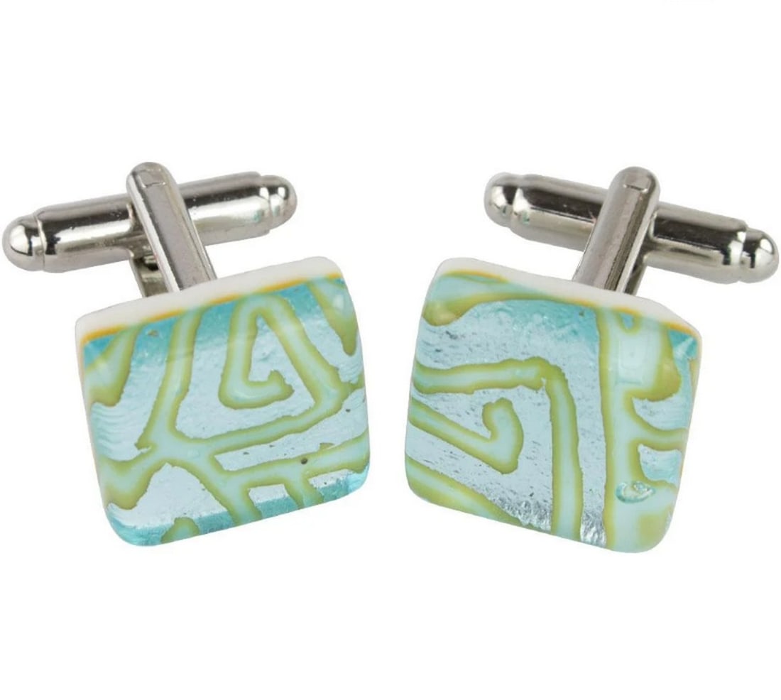 Sky Serenity: Murano Glass Light Blue Cufflinks: Sky Serenity: Murano Glass Light Blue Cufflinks Elevate your style with our exquisite handmade cufflinks, crafted with precision using the fusing-glass technique and adorned with meticulous attention