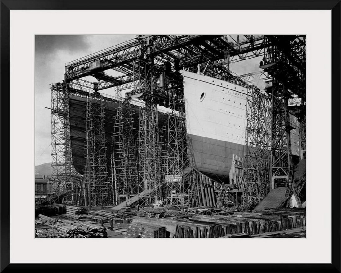 Olympic And Titanic Being Built Framed Wall Art Print: Olympic And Titanic Being Built Framed Wall Art Print A captivating framed print capturing the construction of the Olympic and Titanic ships. This historical image showcases two iconic vessels from
