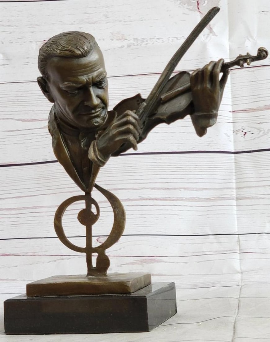 Abstract Bronze Violinist Sculpture by Milo - 9" x 10": Abstract Bronze Violinist Sculpture by Milo - 9" x 10" Dive into the world of music with this extraordinary abstract bronze sculpture, beautifully capturing a violinist in the throes of perfo