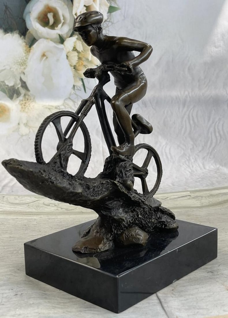 Signed Original Travelling Cyclist Bronze Sculpture - 10" x 7": Signed Original Travelling Cyclist Bronze Sculpture - 10" x 7" A single cyclist tucks his head and kicks onward in a feat of strength. A testament to perseverance and athleticism, this sculpt