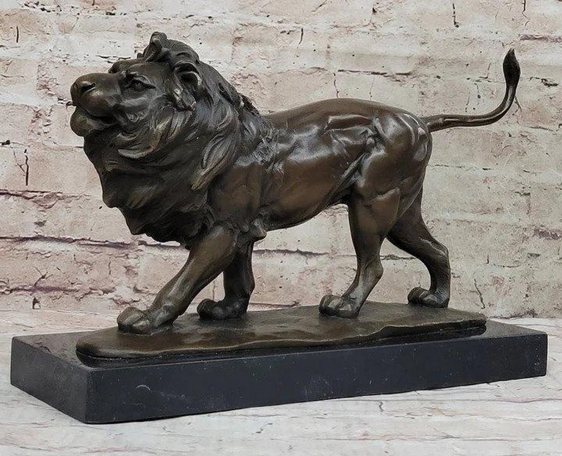 Milo's Signed Original Bronze Sculpture The Fierce Striding Lion Statue on Marble Base - 9" x 15" (1 of 6)