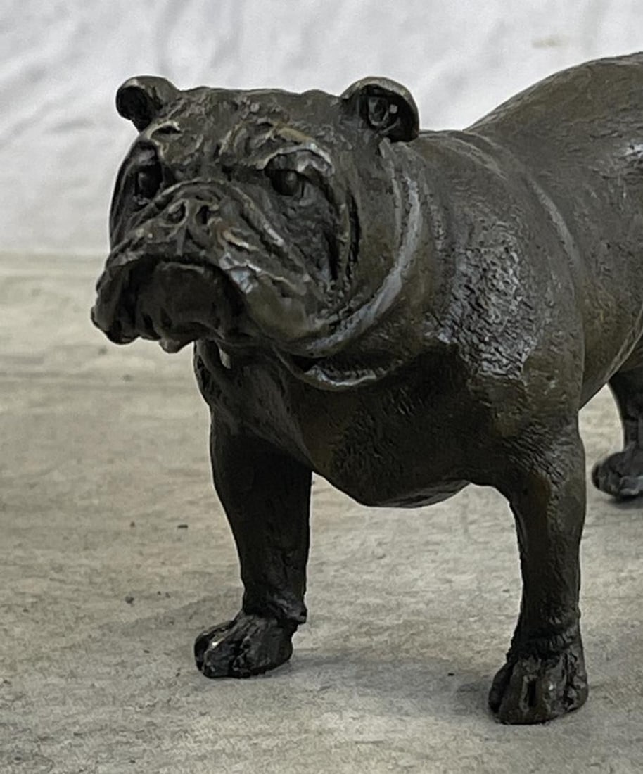 Miniature English Bulldog Bronze Sculpture: Miniature English Bulldog Bronze Sculpture A man's best friend through and through, dogs have been welcomed into the homes of families for centuries. This adorable canine has that look i