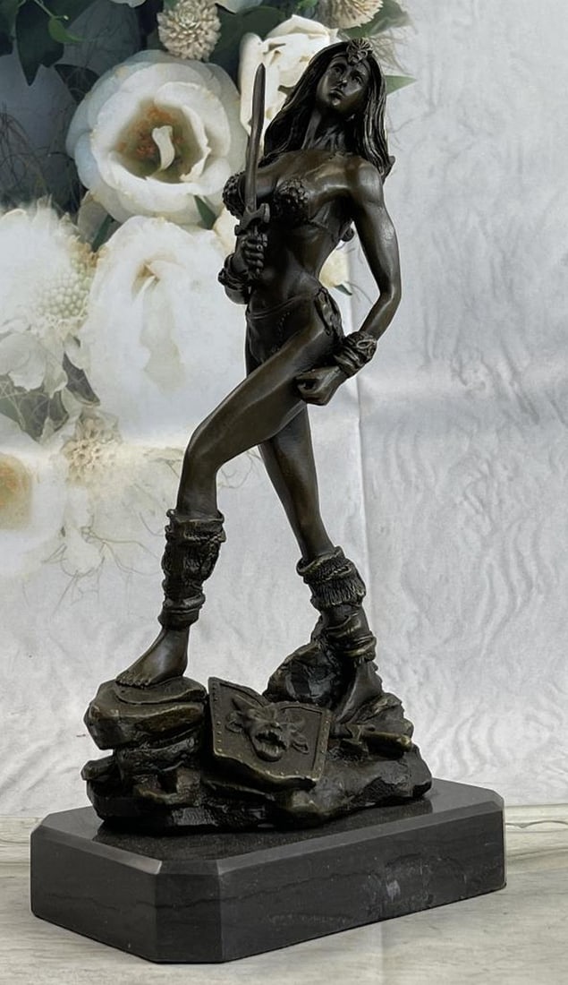 Signed Original Nude Amazon Warrior Bronze Sculpture: Signed Original Nude Amazon Warrior Bronze Sculpture A Sexy And Tough Amazon Warrior Stands Proudly Holding Her Sword. Her Other Arm Is Tense, Highlighting Her Sculpted Arms. Her Large Br