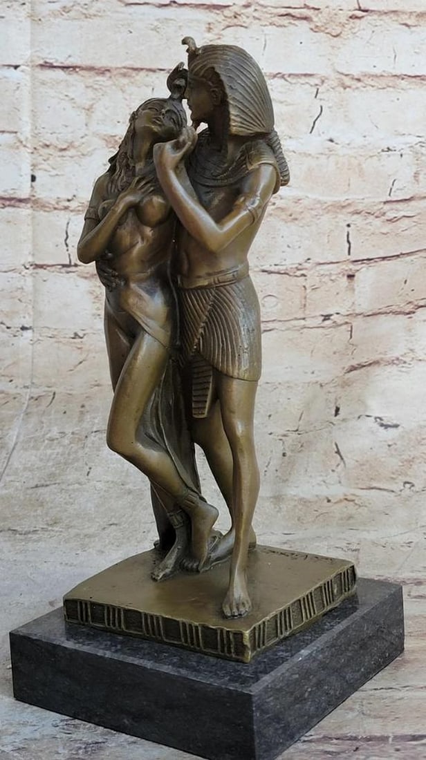 Egyptian Pharaoh And Alluring Queen Inspired Bronze Sculpture - 10" x 5": Egyptian Pharaoh And Alluring Queen Inspired Bronze Sculpture - 10" x 5" This Egyptian loving couple hold each other in arms, to show their affection. Engaging in the purest of love they