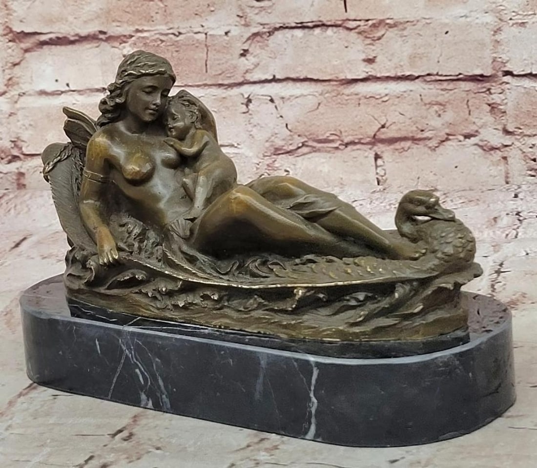 Signed Bronze Sculpture Inspired by Canova of a Greek Goddess with Infant - 6" x 9.5": Signed Bronze Sculpture Inspired by Canova of a Greek Goddess with Infant - 6" x 9.5" This signed bronze sculpture by Canova beautifully depicts a serene Greek goddess resting on a throne, ten