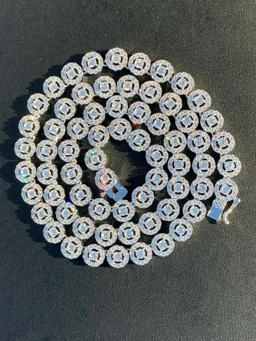 20" SOLID 925 SILVER & DIAMOND TENNIS CHAIN CHOKER 8MM WIDTH: 20" Solid 925 Silver & Diamond Tennis Chain Choker 8mm Width Unisex 8mm Iced Out Cluster Tennis Chain 20-40 Ct of Man Made Diamonds Dazzling Icy Stones That Perfectly Resemble Natural