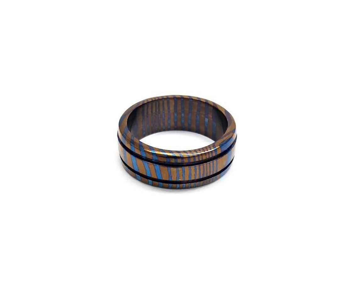 Men's Grooved Timascus Titanium Ring - 2