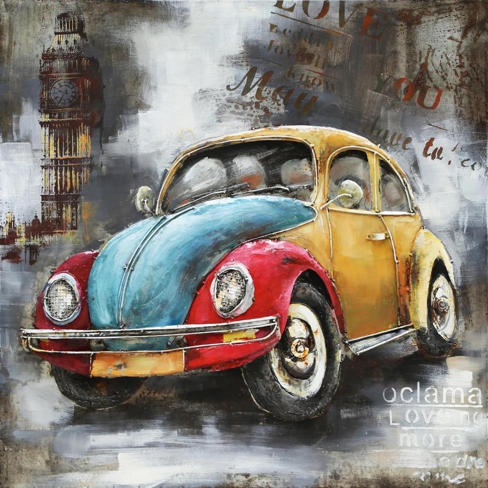 Colourful Volkswagen Beetle Metal Canvas Painting: Colourful Volkswagen Beetle Metal Canvas Painting Calling all car lovers, this canvas painting features a colourful retro volkswagen beetle car that you need to add in your home or gift any car lover