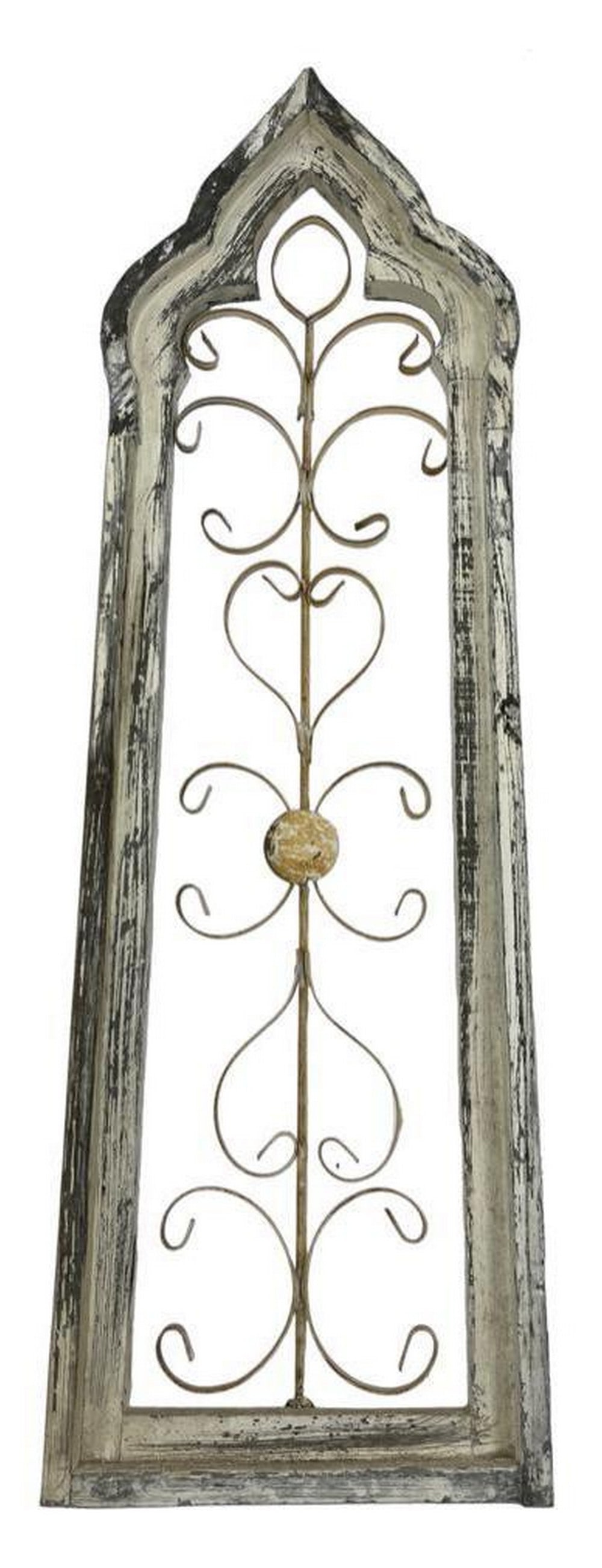 Decorative Wooden Window with Iron: Decorative Wooden Window with Iron A decorative rustic wooden window frame with a design in the interior made out of iron. Dimensions: 39" x 12" View photos for further details.