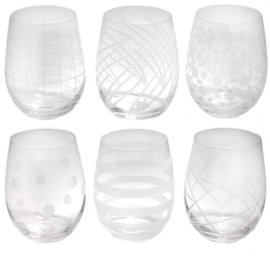 Set of Six Blown Glass Glasses with Engraved Textures (1 of 6)