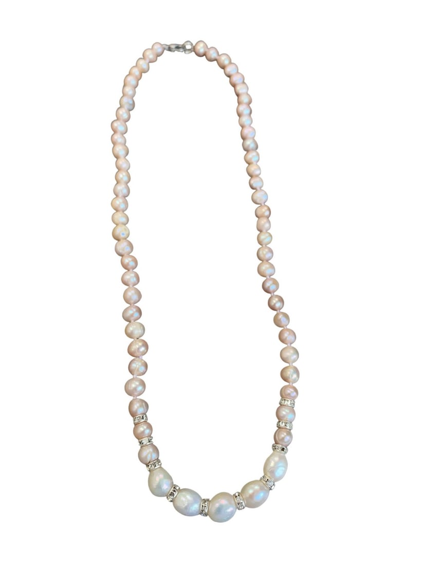 20" Natural 7-8mm AAA Grade Purple & White Freshwater Cultured Pearl Beads Necklace: 20" Natural 7-8mm AAA Grade Purple & White Freshwater Cultured Pearl Beads With Austrian Crystal Insets Necklace Pearls have long been associated with wisdom gained through experience. They a