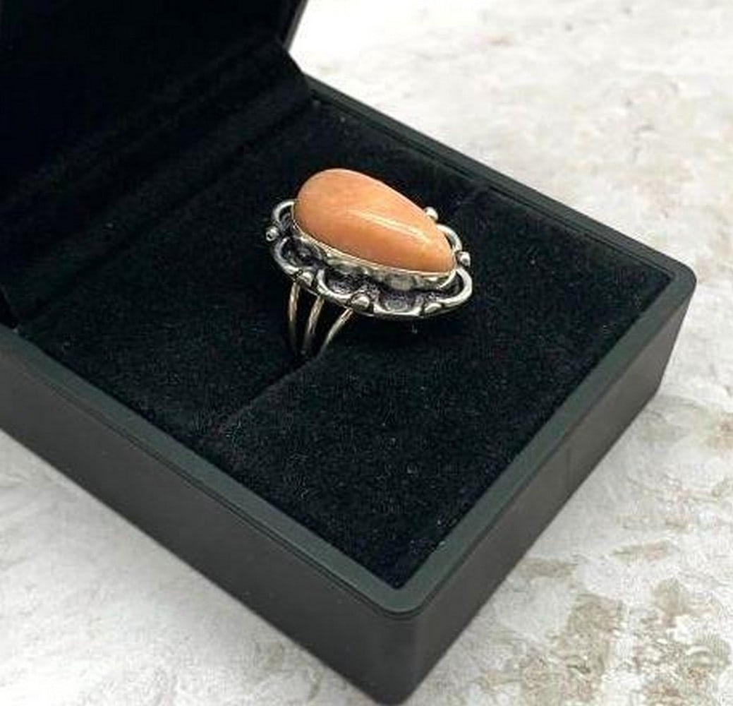 Orange Amazonite Pear Shape Gemstone Ring – Size 8.5 - 4