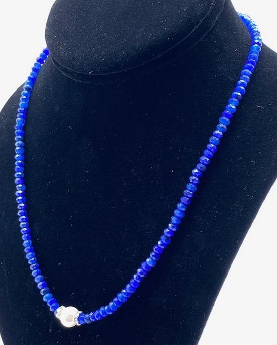 18" Genuine Natural 2mm x 4mm Blue Sapphire Faceted & Akoya Pearl Necklace (1 of 4)