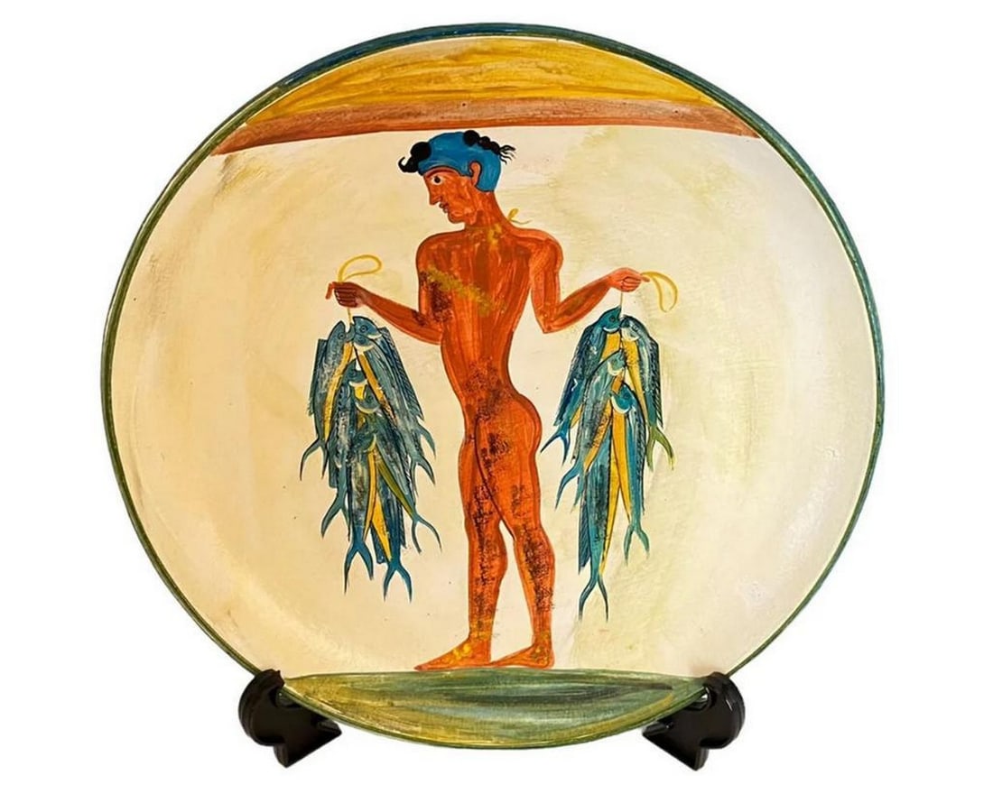 Fisherman Fresco – Santorini Ceramic Decorative Plate: Fisherman Fresco – Santorini Ceramic Decorative Plate Enhance your decor with a ceramic plate inspired by the Fisherman Fresco from Akrotiri, Santorini (c. 17th century BCE). This decorative plate