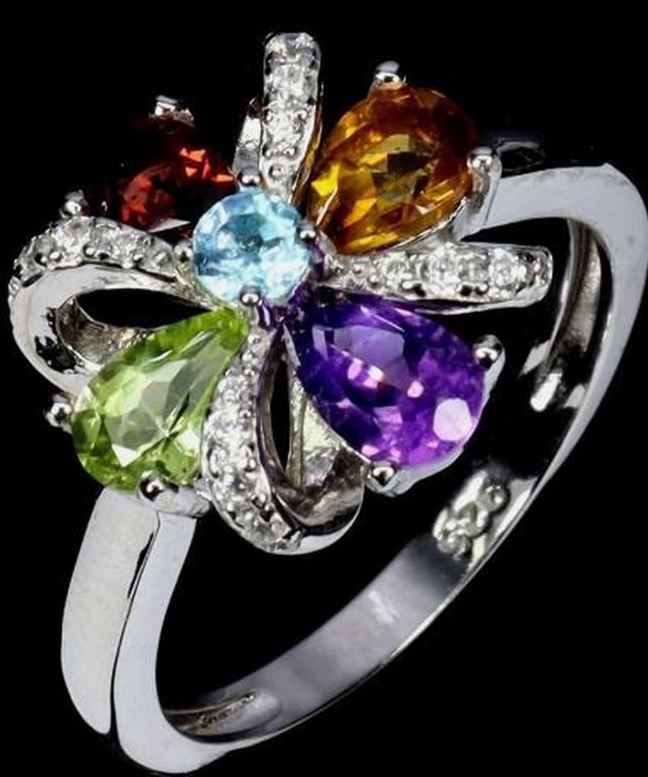925 Sterling Silver Multi-Gemstone Ring - 2