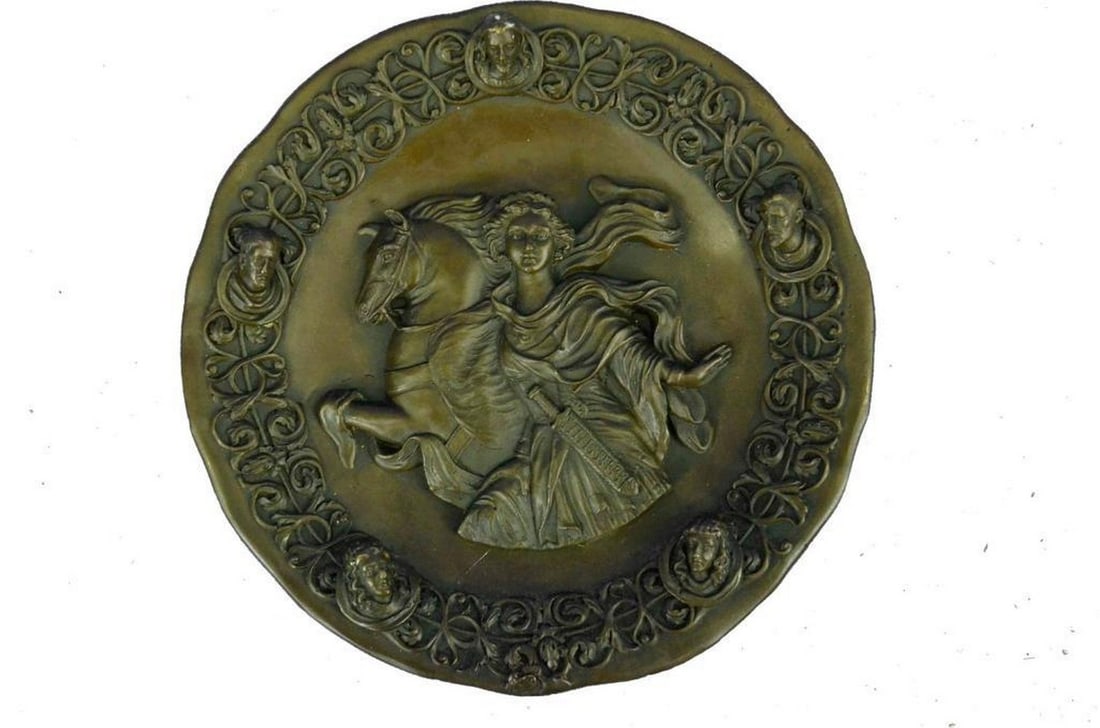 Athena Bronze Wall Sculpture by Jean Patoue – 8.5" x 8.5": Athena Bronze Wall Sculpture by Jean Patoue – 8.5" x 8.5" This bronze wall sculpture depicts Athena, the Greek goddess of wisdom, courage, and strategic warfare, with regal composure and ser