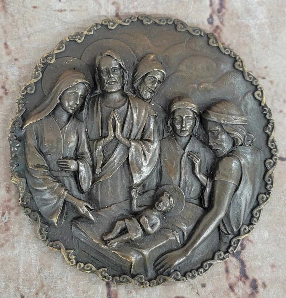 Milo’s Original Bronze Nativity Wall Sculpture – 6" x 6": Milo’s Original Bronze Nativity Wall Sculpture – 6" x 6" The birth of Jesus is elegantly captured in this original bronze nativity scene. Hand-tinted with subtle hues and hot cast in genu