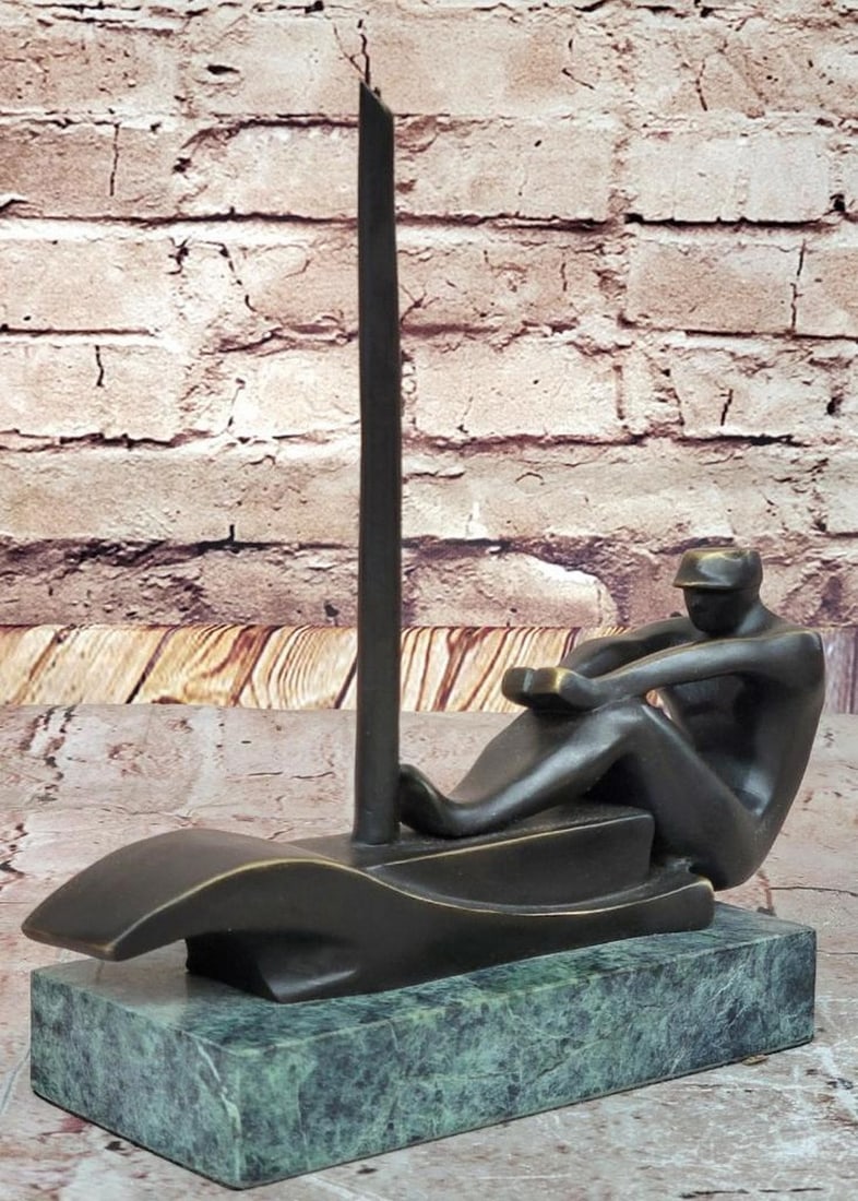 Mario Nick’s Original Bronze Sculpture of a Man Rowing – 9.5" x 8": Mario Nick’s Original Bronze Sculpture of a Man Rowing – 9.5" x 8" This striking bronze sculpture depicts a man rowing through rippling waters, capturing the raw intensity and determinati
