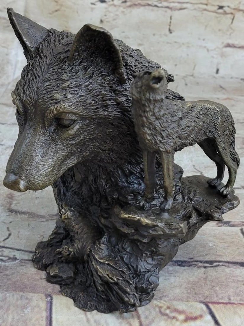 Signed Milo Original Wolves Bronze Sculpture - 6" x 5": Signed Milo Original Wolves Bronze Sculpture - 6" x 5" Introducing an exquisite bronze sculpture by the world-renowned American artisan, Milo. Throughout history, humans have held a multiface