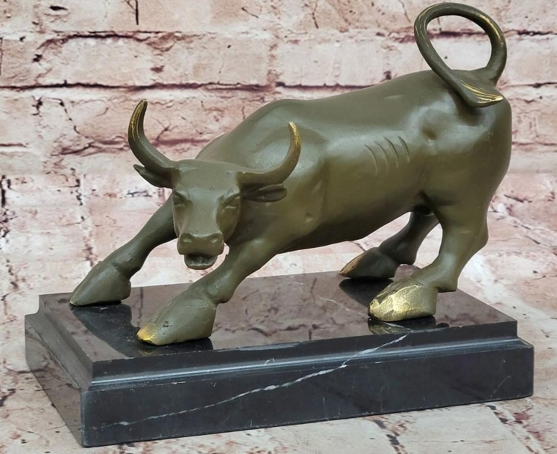 Wall Street Fierce Bull Bronze Sculpture by Fisher - 7.5" x 5": Wall Street Fierce Bull Bronze Sculpture by Fisher - 7.5" x 5" Dynamic and commanding, the Wall Street Fierce Bull sculpture by American artist Fisher captures the relentless energy and ambit
