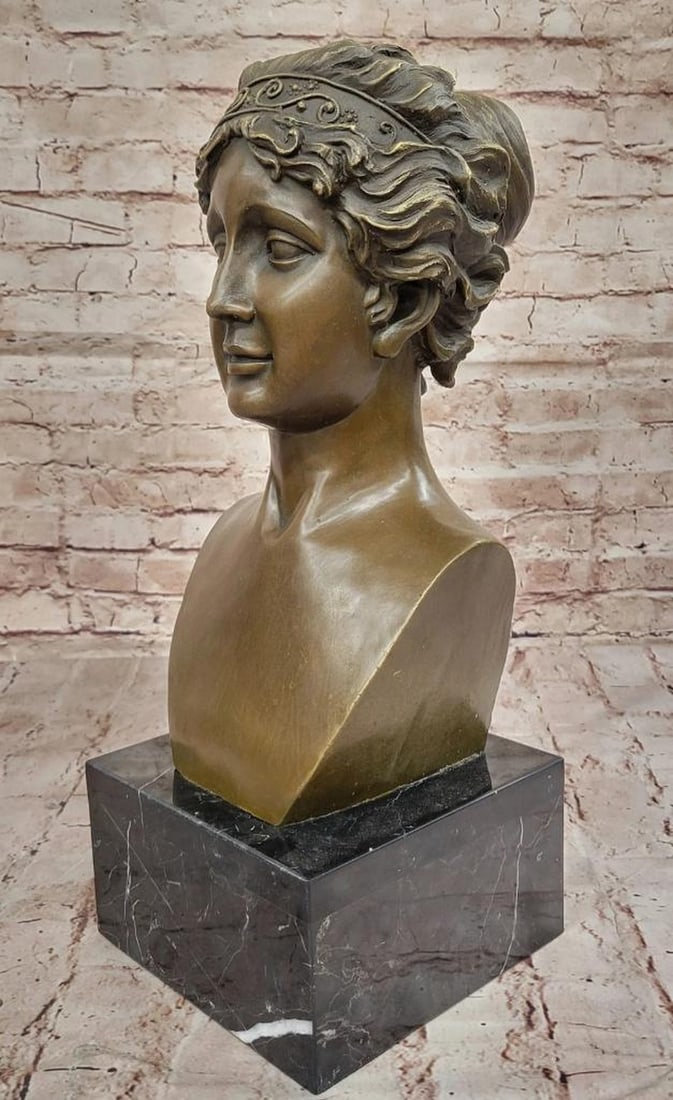Venus Original Bronze Bust on Marble Base by J. Mavchi - 18" x 7": Venus Original Bronze Bust on Marble Base by J. Mavchi - 18" x 7" This exquisite bronze bust of Venus, the Roman goddess of love and beauty, captures timeless elegance with masterful artistry.