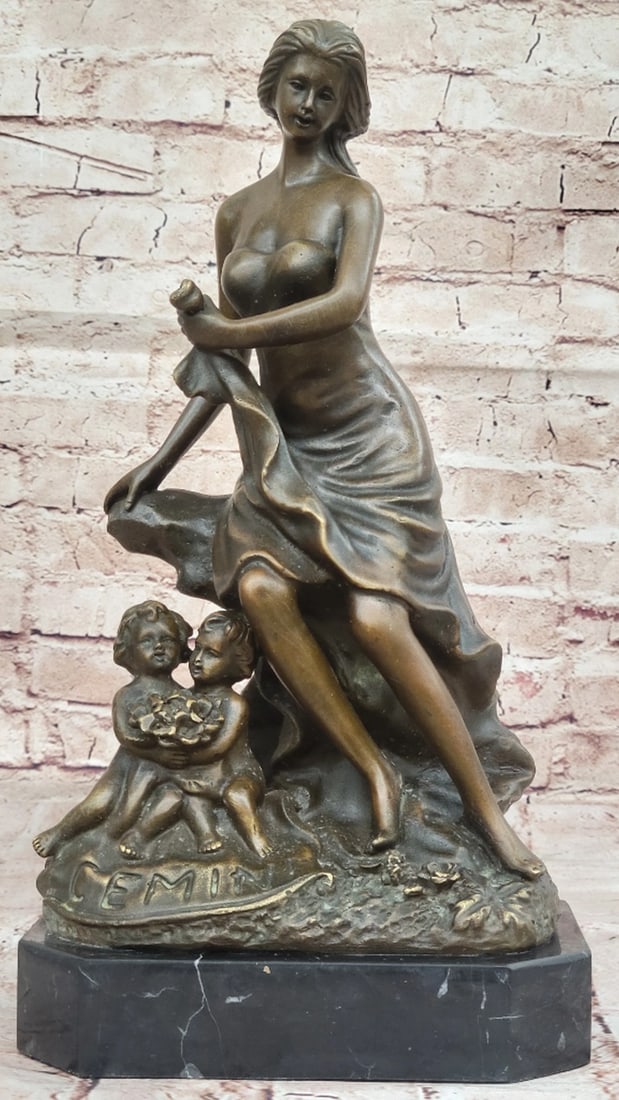 Women with Children Original Bronze Statue - 15" x 8": Women with Children Original Bronze Statue - 15" x 8" Miguel Lopez (Milo)’s Bronze Sculpture captures elegance and tenderness, depicting a graceful woman with two cherubic putti. Meticulous