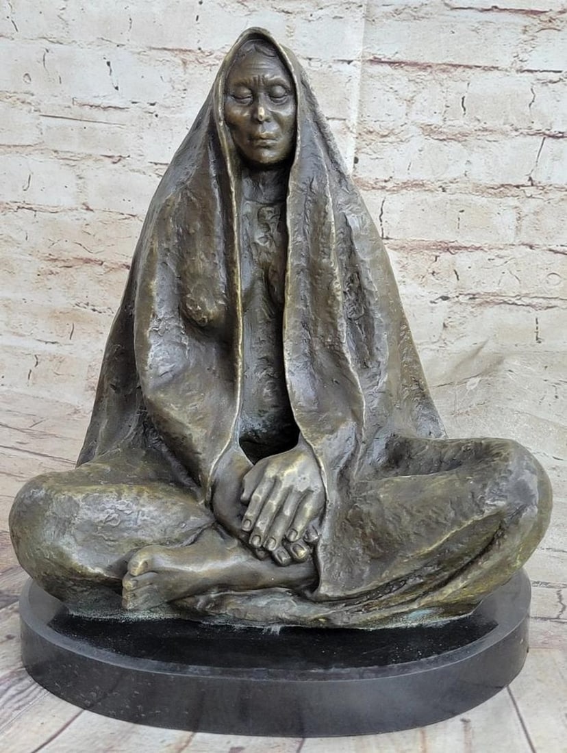 Thomas's Original Mystical Native American Shaman Bronze Sculpture on Marble Base - 12.5" x 11": Thomas's Original Mystical Native American Shaman Bronze Sculpture on Marble Base - 12.5" x 11" Immerse yourself in the spiritual mystique of the Native American shaman with this captivati