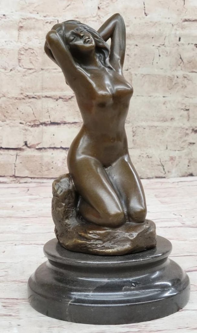 Jean Patoue Signed Original Bronze Sculpture of a Nude Female Figure in Morning Stretch - 9" x 4.5": Jean Patoue Signed Original Bronze Sculpture of a Nude Female Figure in Morning Stretch - 9" x 4.5" Introducing a captivating masterpiece by renowned artist Jean Patoue – an original signed