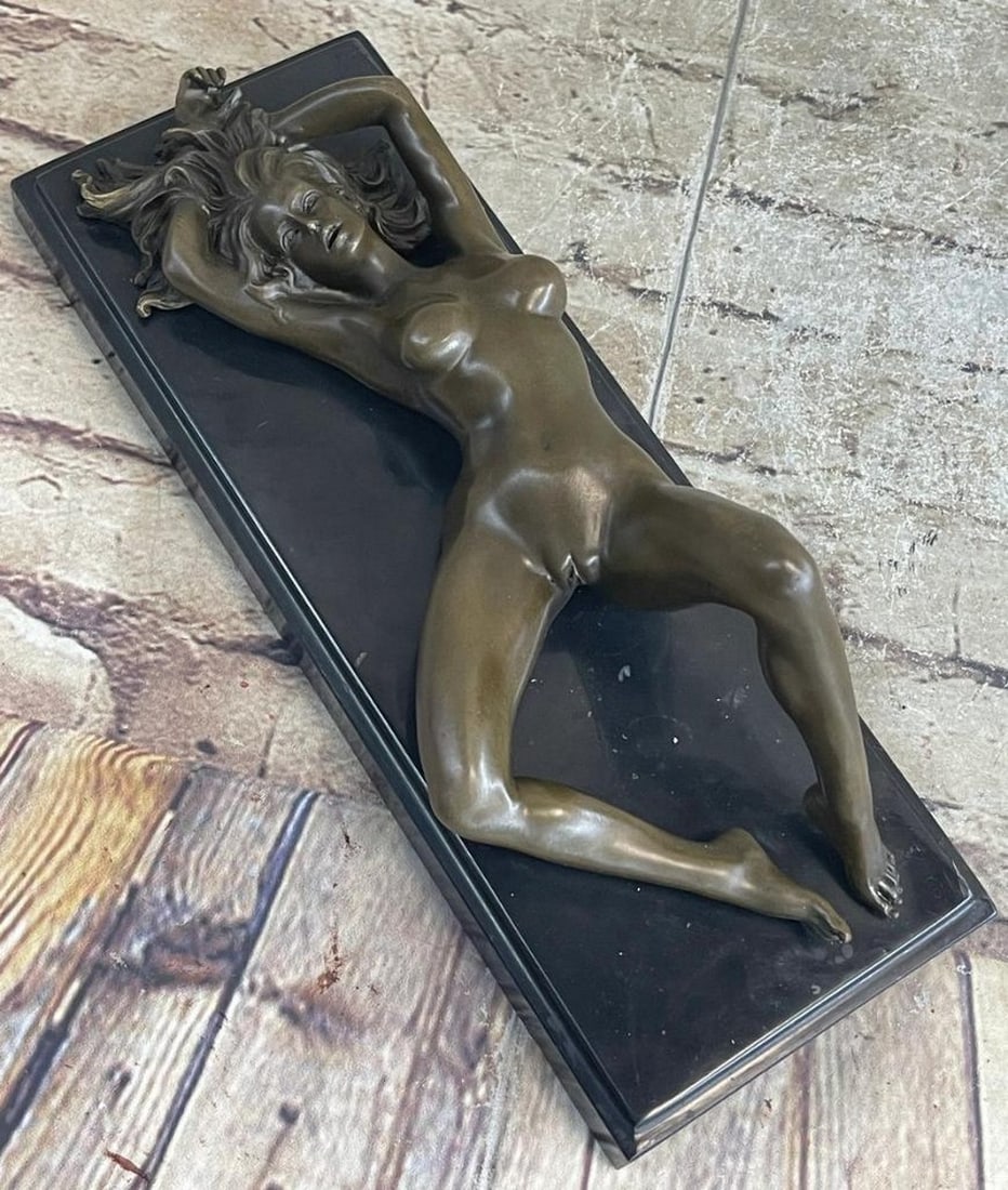Erotic Daydream' Mavchi's Signed Original Bronze Sculpture of a Nude Woman Daydreaming - 4" x 11": 'Erotic Daydream' Mavchi's Signed Original Bronze Sculpture of a Nude Woman Daydreaming - 4" x 11" Erotic Daydream: A captivating embodiment of grace and sensuality, this nude woma