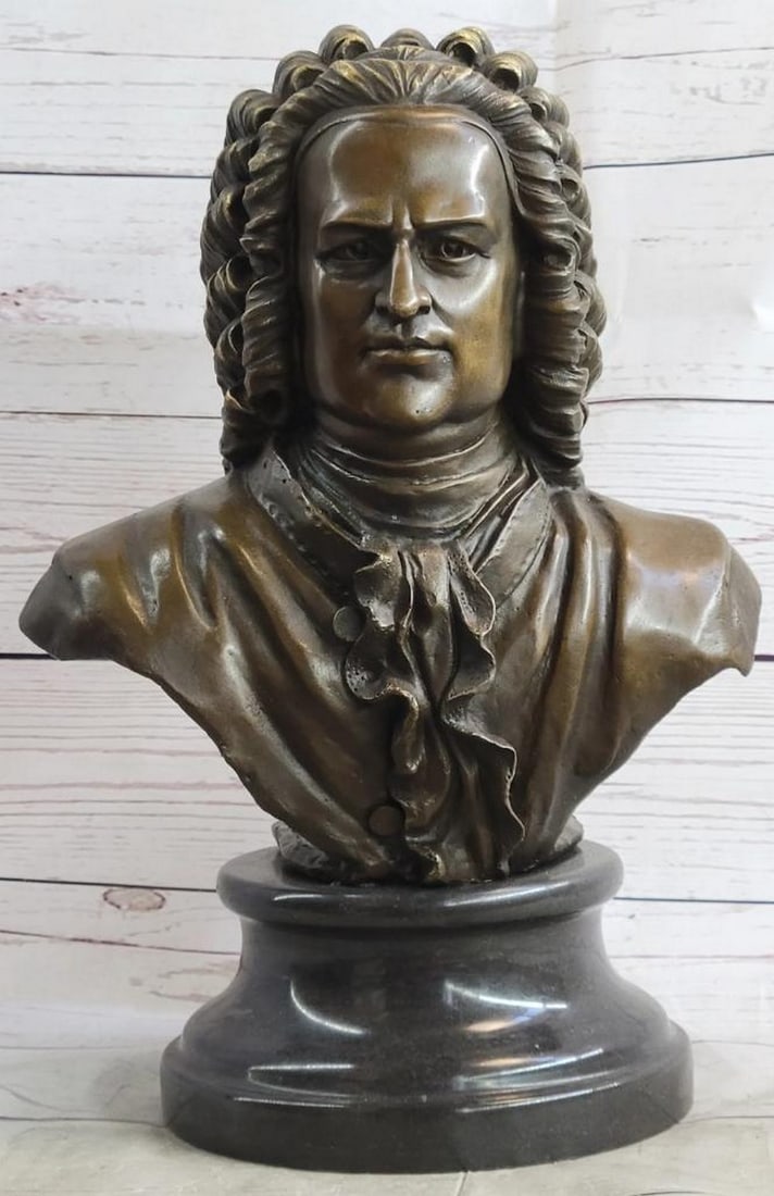 Original Bronze Sculpture of Johann Sebastian Bach by Milo - 14" x 10": Original Bronze Sculpture of Johann Sebastian Bach by Milo - 14" x 10" This bronze statue captures Johann Sebastian Bach in a moment of introspection, embodying the composer's profound int