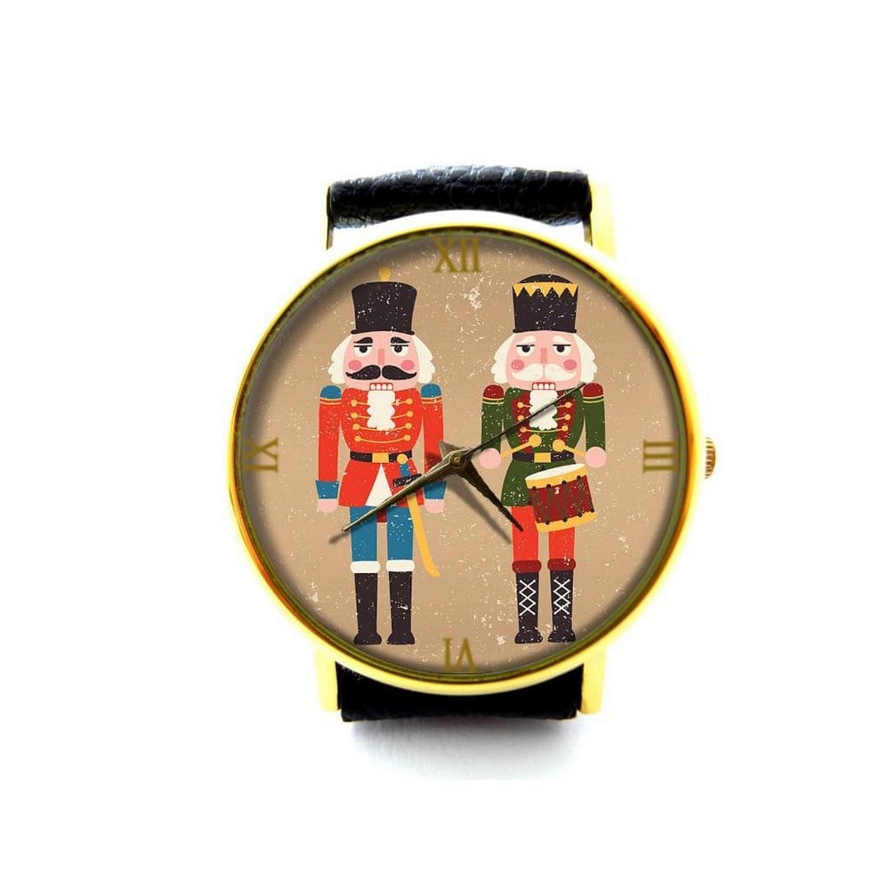 Unique Watch With The Nutcracker on Dial and Genuine Leather Band: Unique Watch With The Nutcracker on Dial and Genuine Leather Band Experience the art of time with our Unique Watch featuring The Nutcracker on its dial. This distinctive timepiece combines festive ar