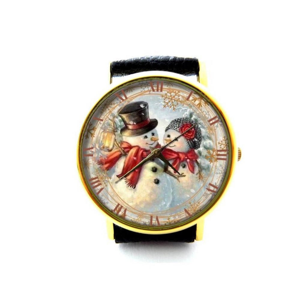 Unique Watch With Snowmen on Dial and Genuine Leather Band (1 of 2)