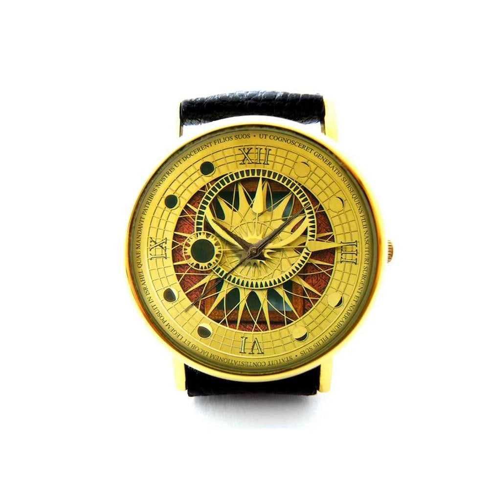 Unique Watch With Steampunk Astrology Dial & Genuine Leather Band (1 of 2)