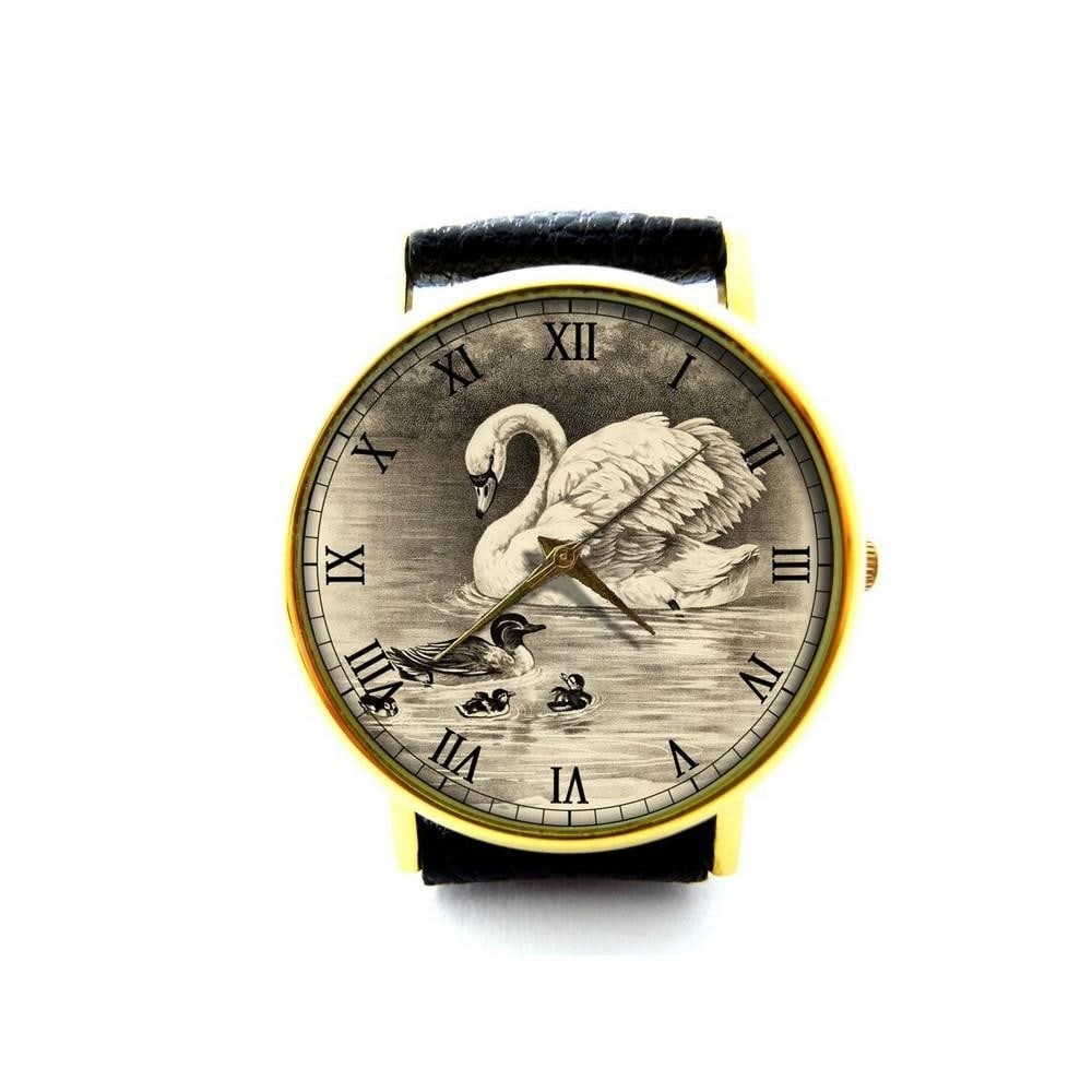 Unique Watch With Swan Design Dial & Genuine Leather Band: Unique Watch With Swan Design Dial & Genuine Leather Band Introducing the Unique Watch With Swan Design Dial & Genuine Leather Band—a graceful timepiece that blends vintage charm with timele
