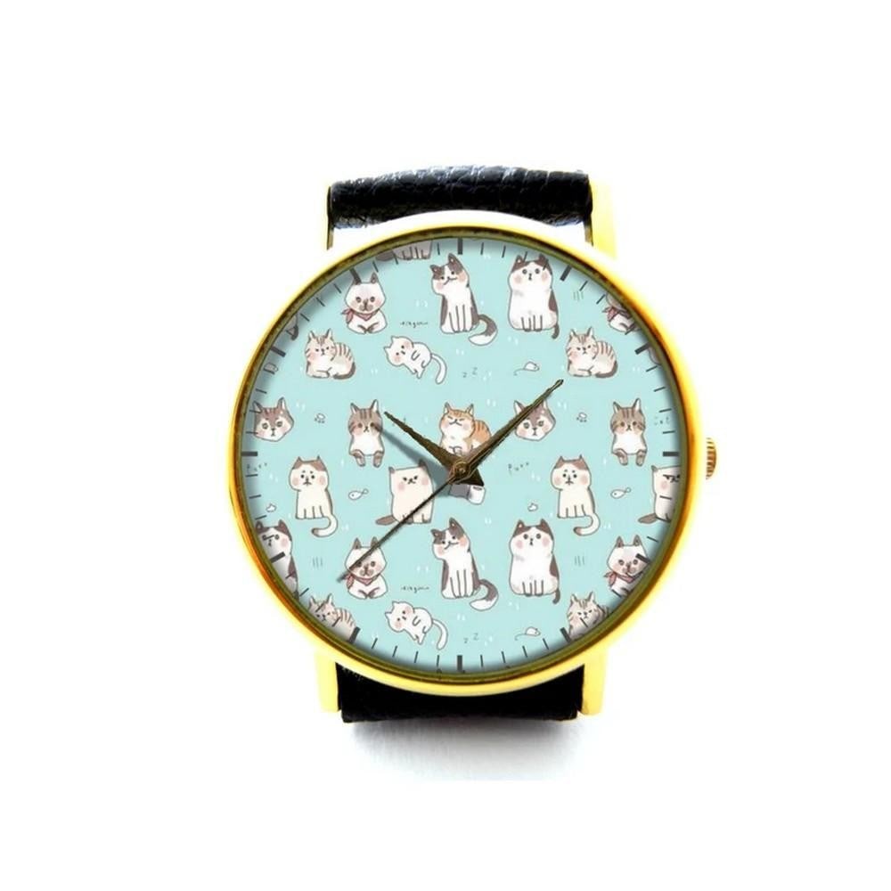 Unique Watch With Cute Kitties Photo on Dial and Genuine Leather Band: Unique Watch With Cute Kitties Photo on Dial and Genuine Leather Band Introducing our charming Unique Watch, where adorable kitties grace the dial, paired with a Genuine Leather Band—a delightful b
