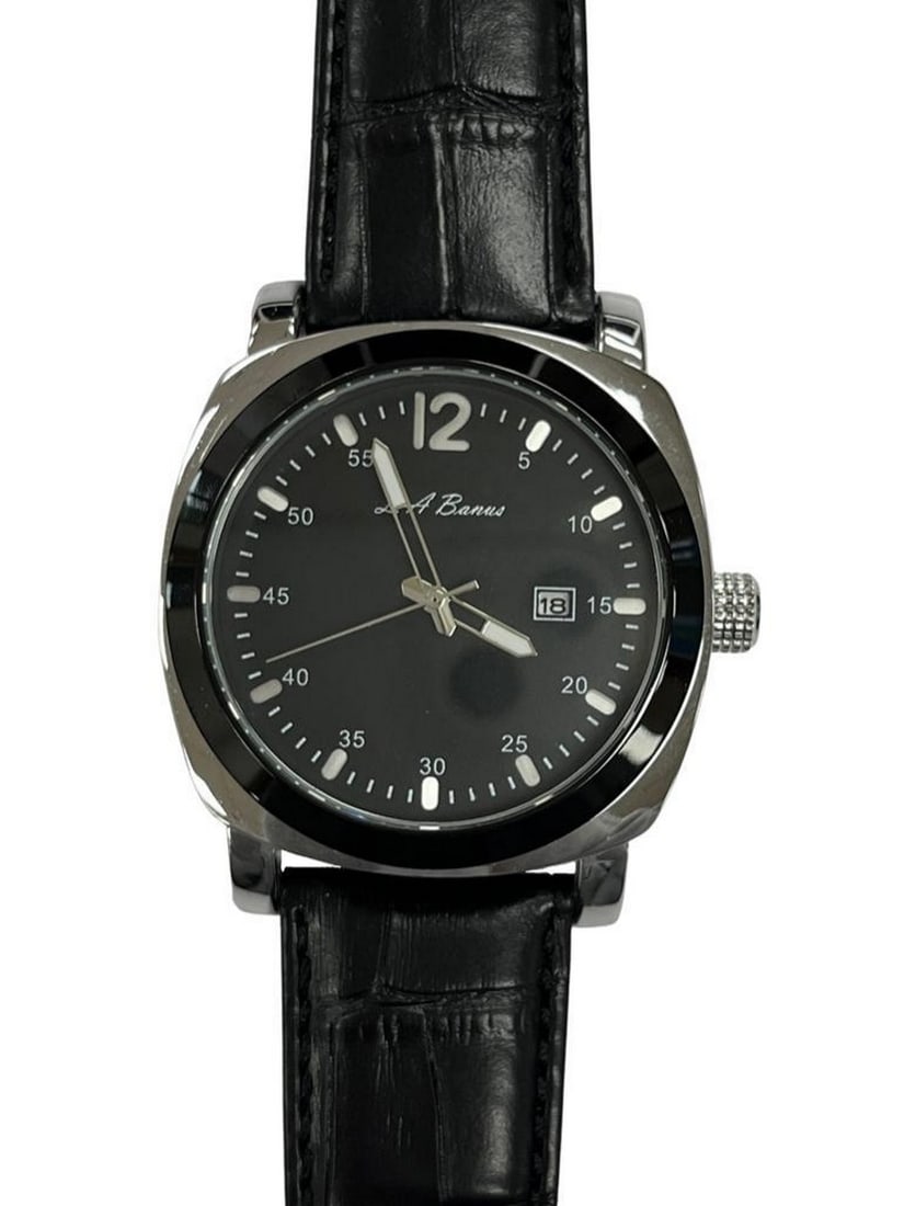 Mens L.A Banus Quicksilver Gloss Finish & Genuine Leather Band Watch (1 of 2)