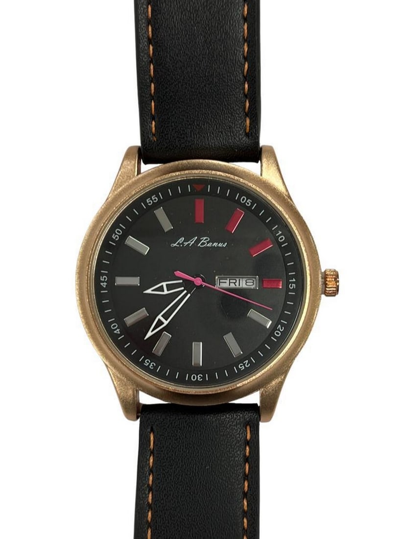 Mens L.A Banus Rose Gold Matte Finish Genuine Leather Band Watch: Mens L.A Banus Rose Gold Matte Finish Genuine Leather Band Watch Black goes with any outfit and to add a hint of rose gold is even better. This formal L.A Banus watch features a black dial with a tou