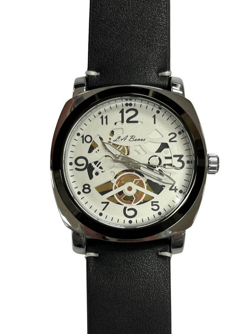 Mens L.A Banus Quicksilver Finish Semi-skeleton Genuine Leather Band Watch (1 of 2)