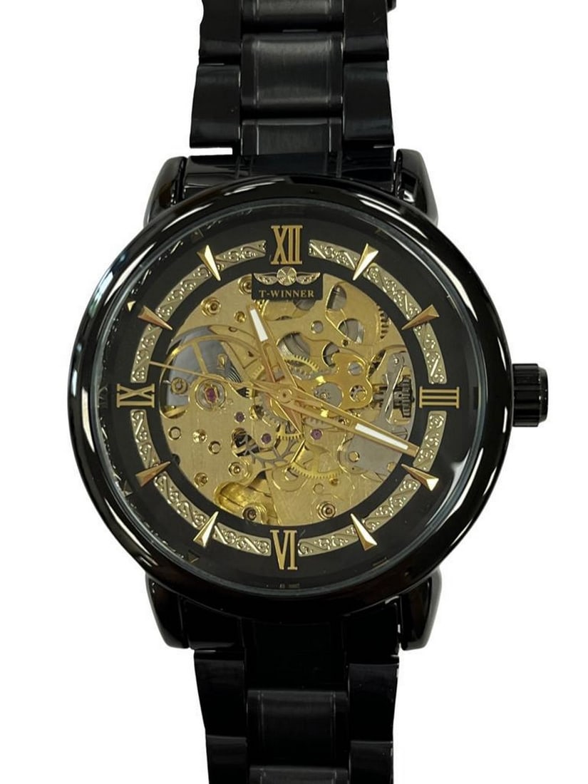 Mens Exquisite Black Stainless Steel Automatic Skeleton Watch (1 of 2)