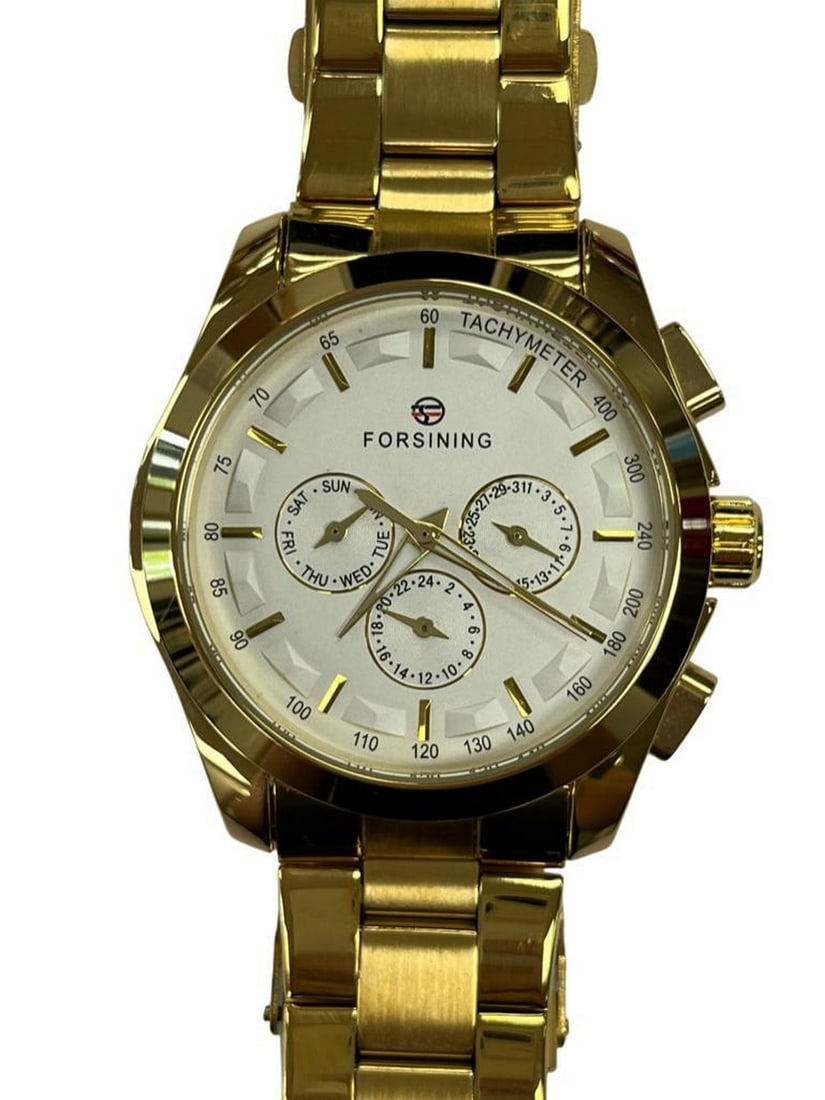 Mens Gold Stainless Steel Automatic Calendar Watch (1 of 2)