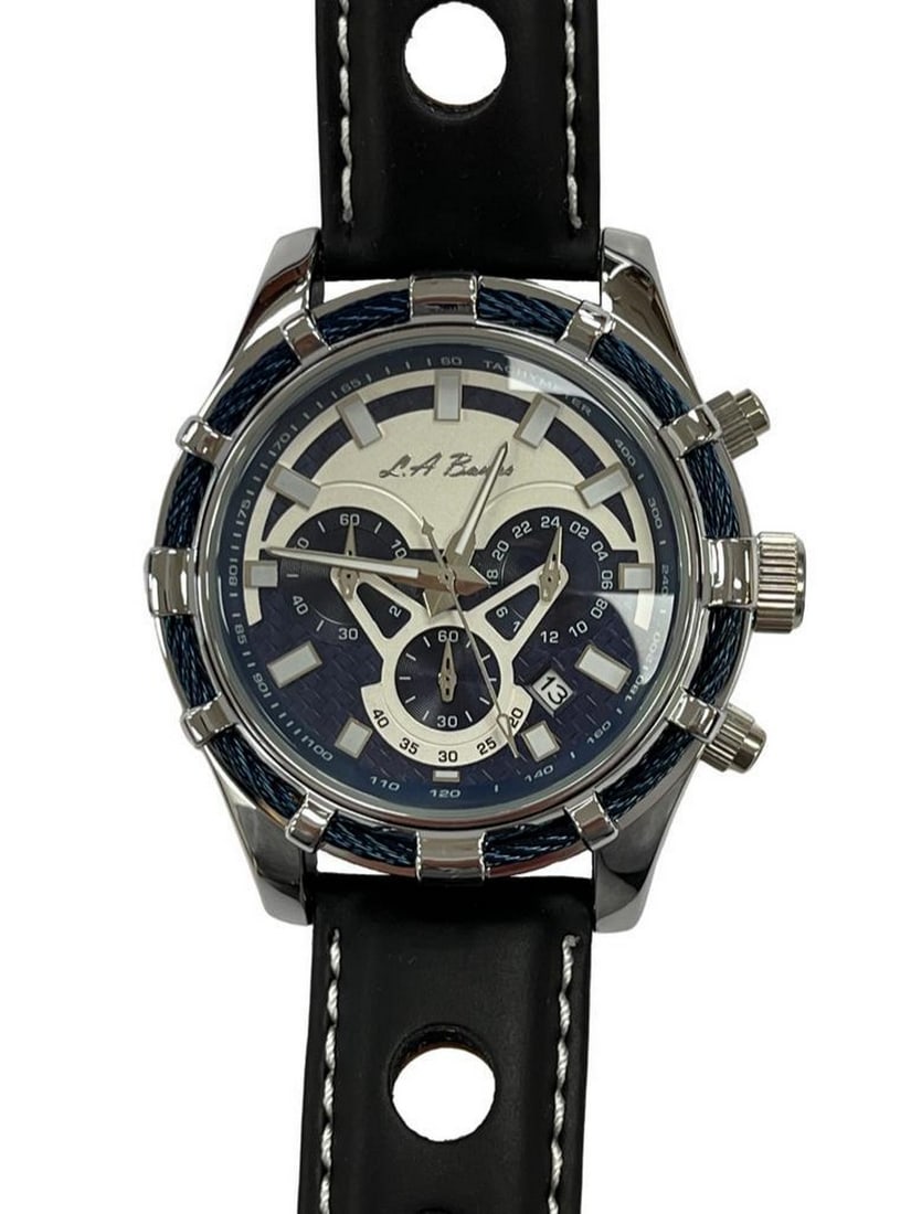 Mens L.A. Banus Royal Blue Grey Steel Dial Chronograph Genuine Leather Band Watch (1 of 2)