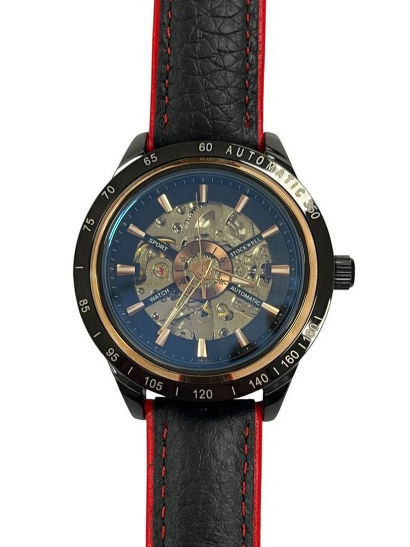 Men's Stockwell Automatic RACING Watch With Genuine Leather Strap & Gift Box: Men's Stockwell Automatic RACING Watch With Genuine Leather Strap & Gift Box. For Auction Is A Men's Luxury Stockwell Automatic Racing Skeleton Watch Featuring Exposed Gears For a Unique