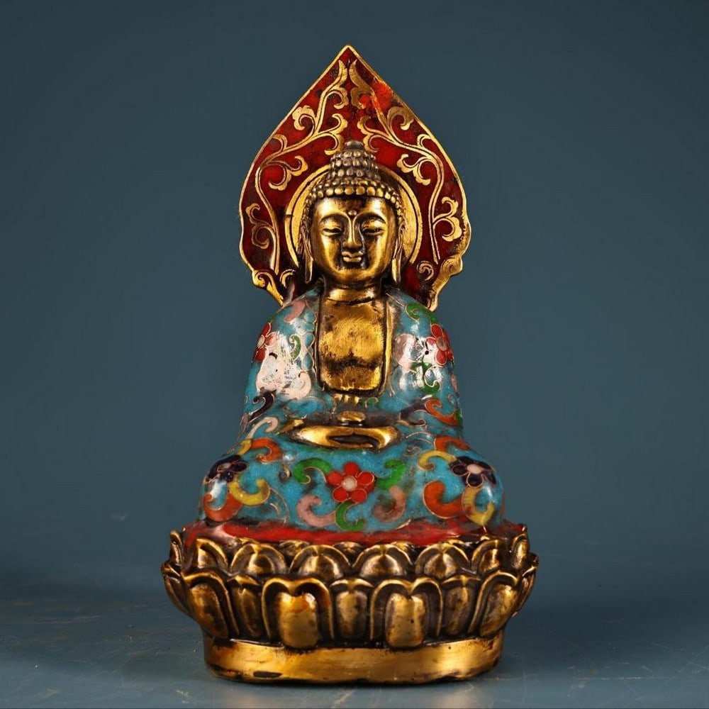 Chinese Antique Handmade High-Relief Enamel-Painted Shakyamuni Buddha Statue (1 of 6)