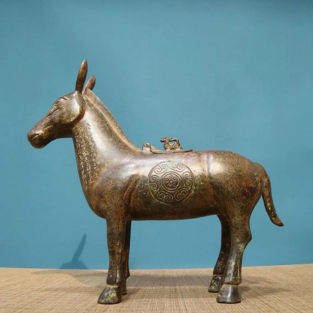 Antique Chinese Bronze Inscribed Donkey Statue Ornament (1 of 7)