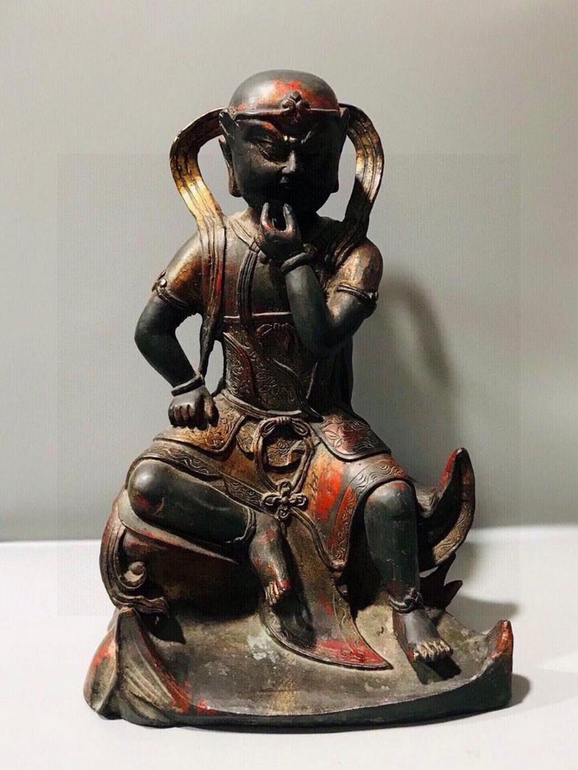 Antique Chinese Handcrafted Pure Copper Prince Buddha Statue (1 of 7)